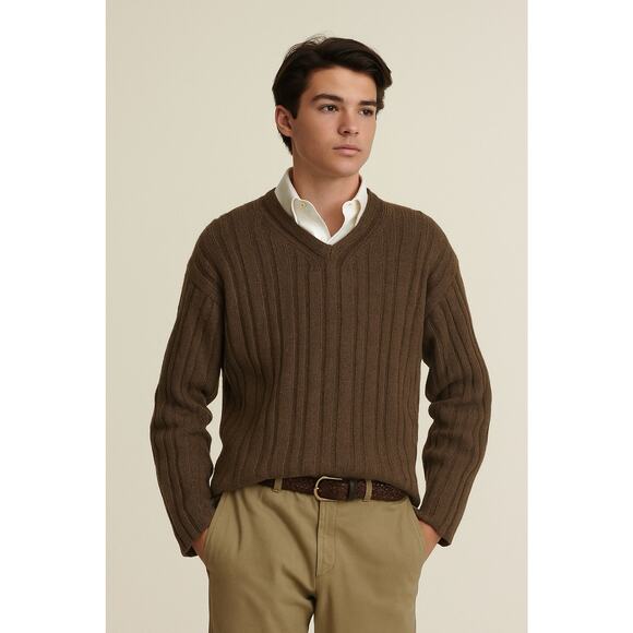 J Crew Other - VTG J. Crew Mens 100% Wool Chocolate Brown Chunky V Neck Sweater L